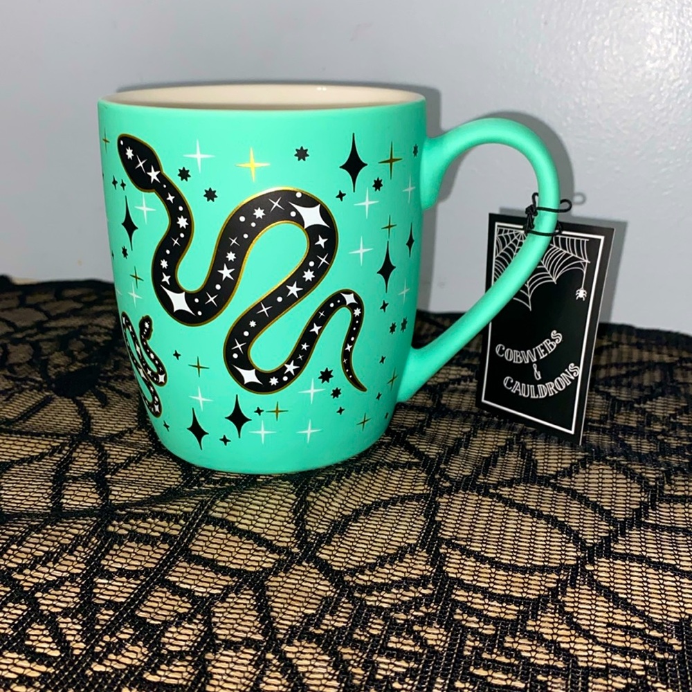 Cobwebs & Cauldrons Matte Snake Neon Green Halloween Mug NWT